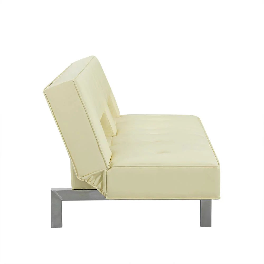 Cream Faux Leather Convertible Futon Sofa A7694