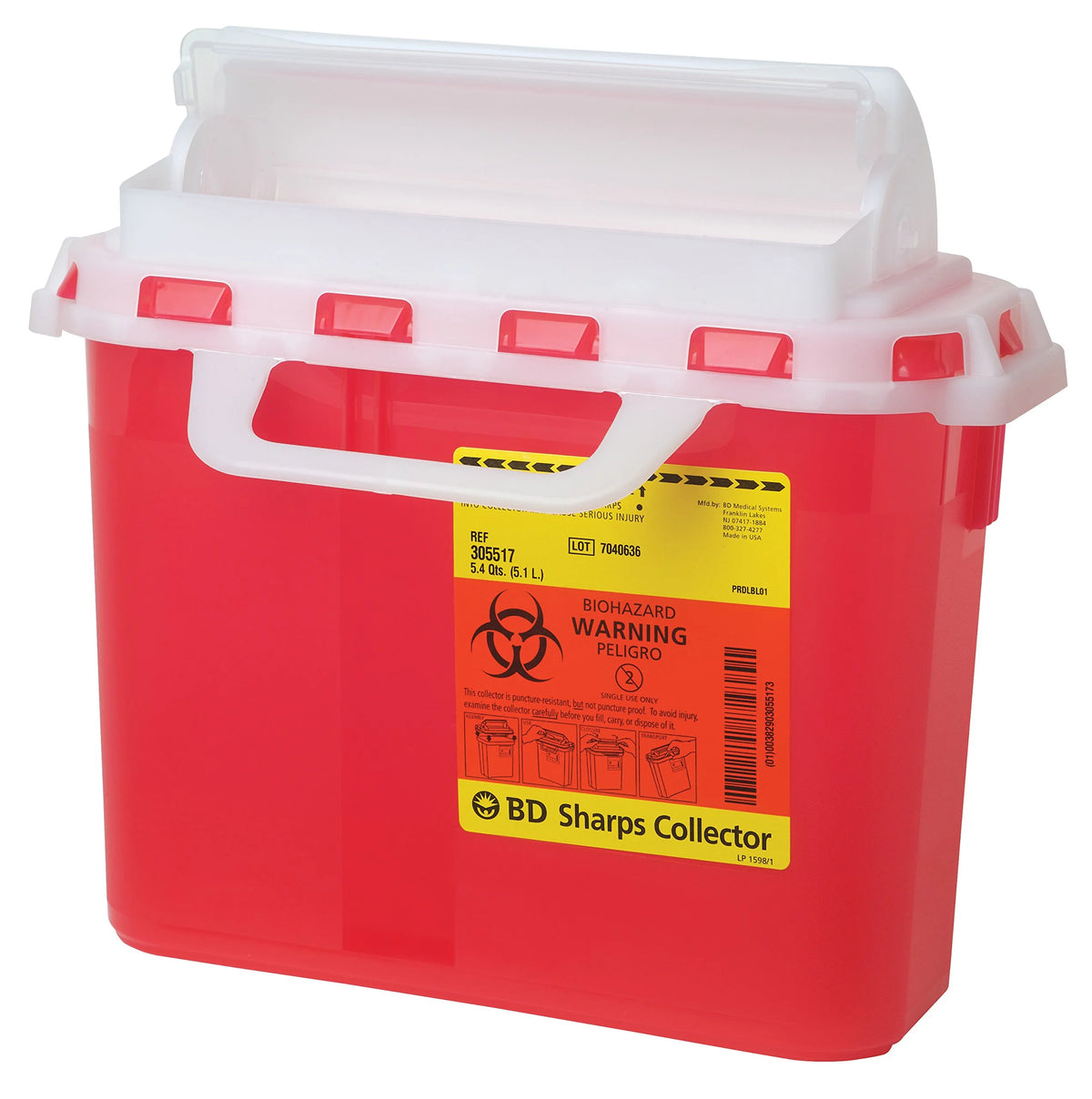 Sharps Collector with Counterbalanced Door, 5.4 Quart Capacity, Red, Pack of 12 U828