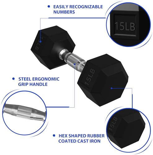 Rubber Encased Hex Dumbbell Sets, 60LBS C31704