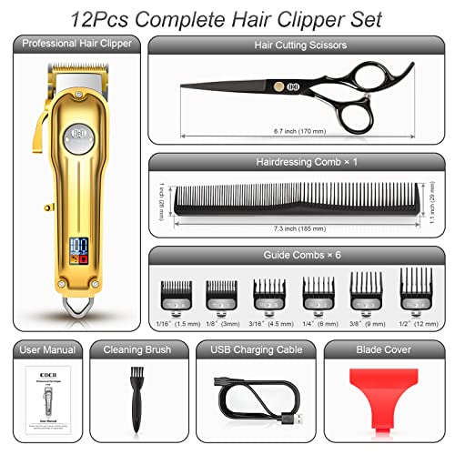 Hair Clippers, 12Pcs Cordless Rechargeable LCD Display Hair Beard Trimming Kit M5533