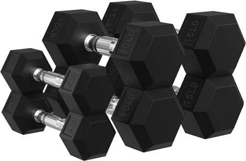 Rubber Encased Hex Dumbbell Sets, 60LBS C31704