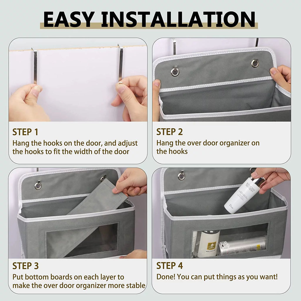 2 Pack 4-Shelf Over Door Hanging Organizer, Grey PVC L5699