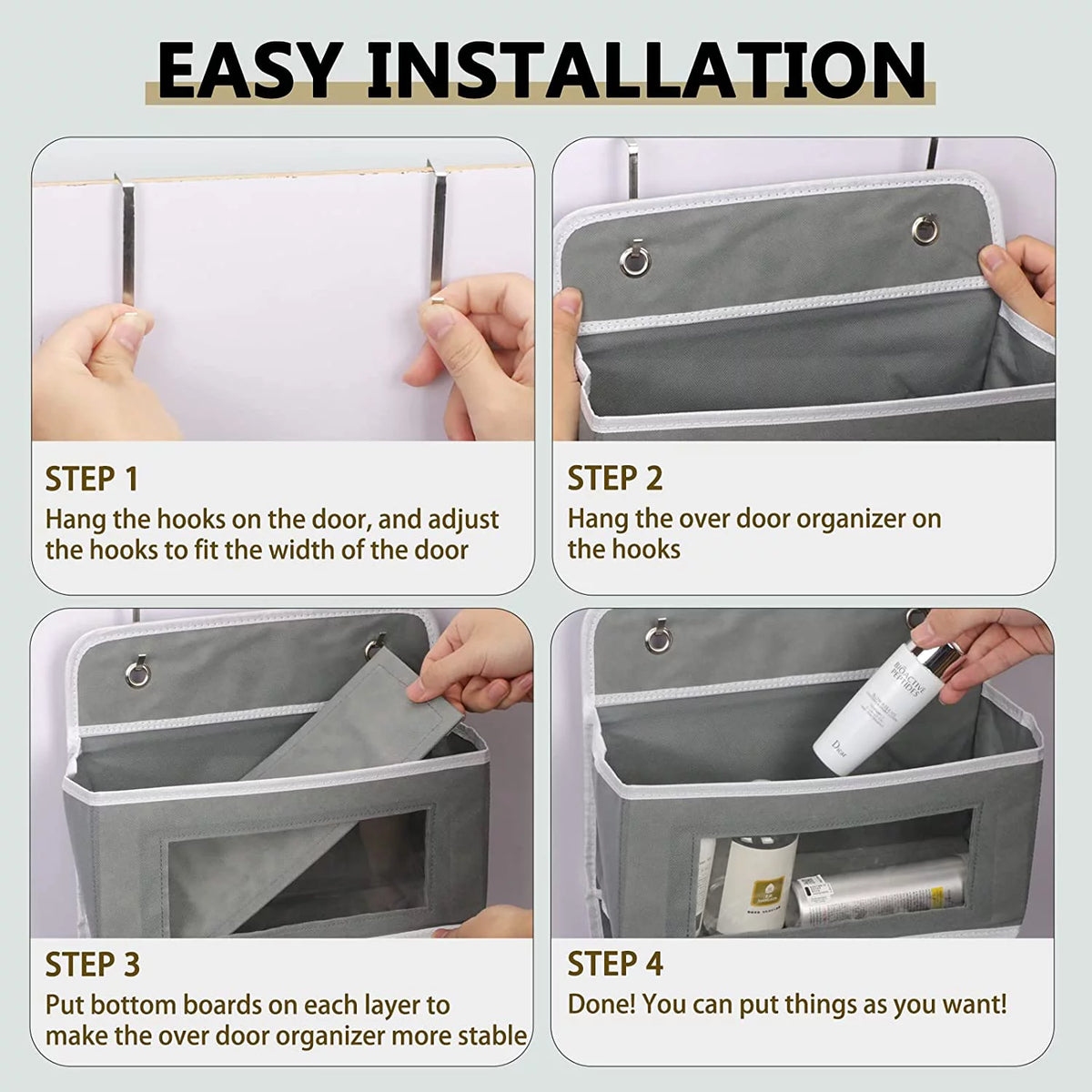 2 Pack 4-Shelf Over Door Hanging Organizer, Grey PVC L5699