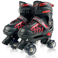 Adjustable Quad Roller Skates with Light Up Wheels, Black & Red P4303