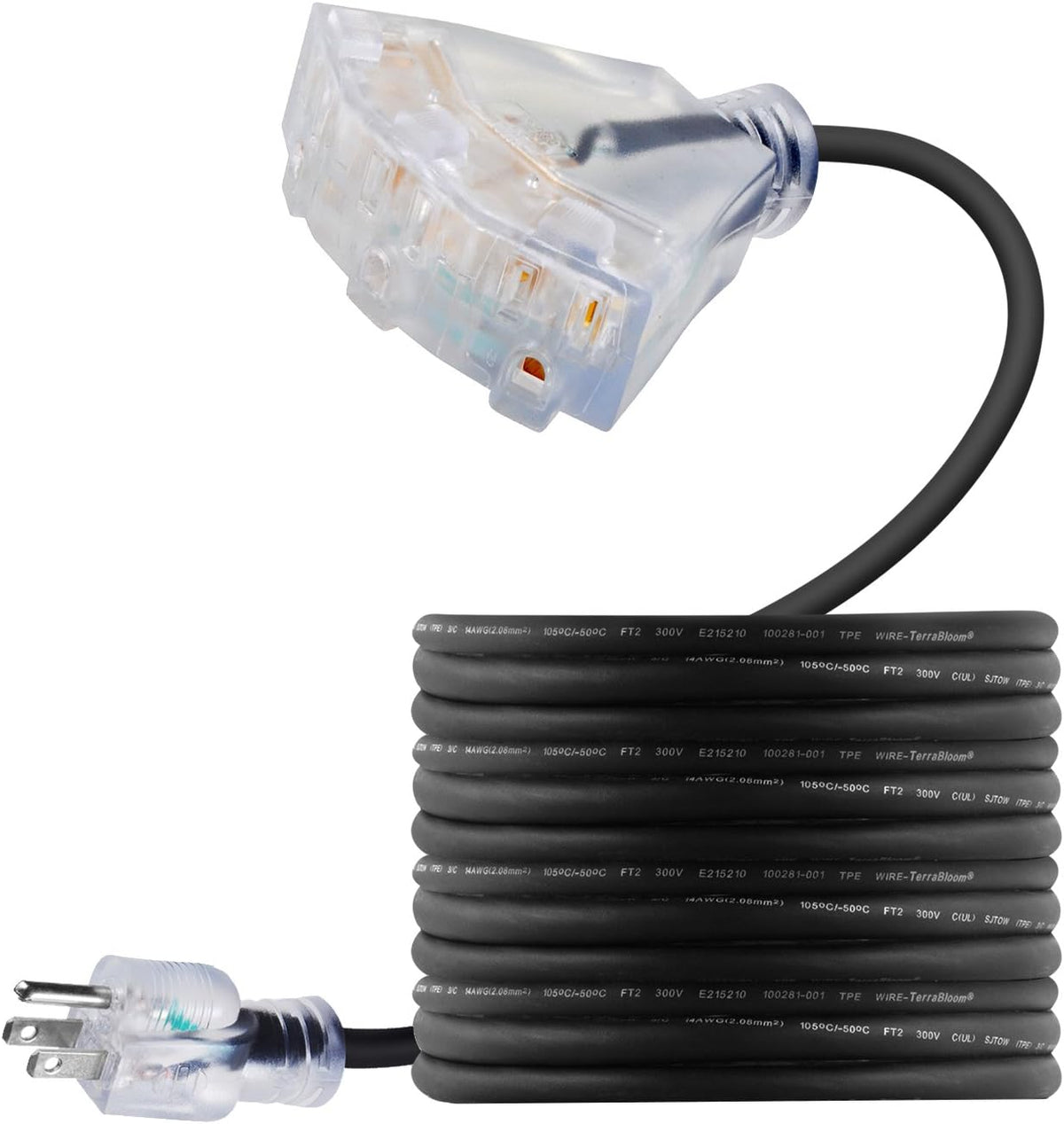100 FT 14/3 Outdoor Extension Cord, Black Rubber Triple Outlet E9879