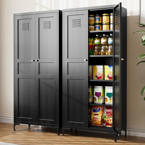 Black 61 inch Metal Pantry Storage Cabinet with Adjustable Shelves V91738