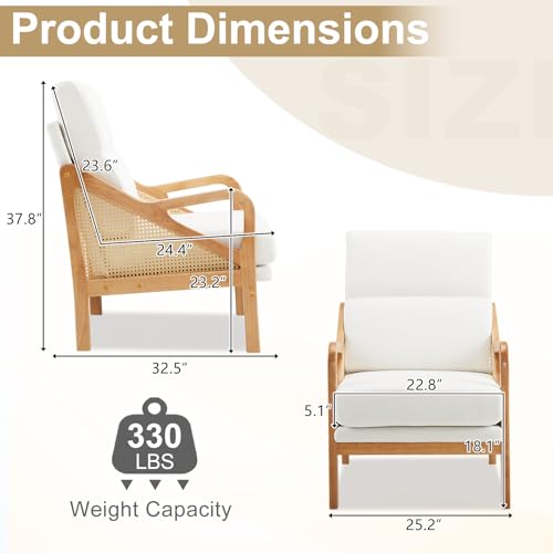 White Woven Rattan Accent Chair with Oak Wood Frame F4113