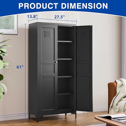 Black 61 inch Metal Pantry Storage Cabinet with Adjustable Shelves V91738