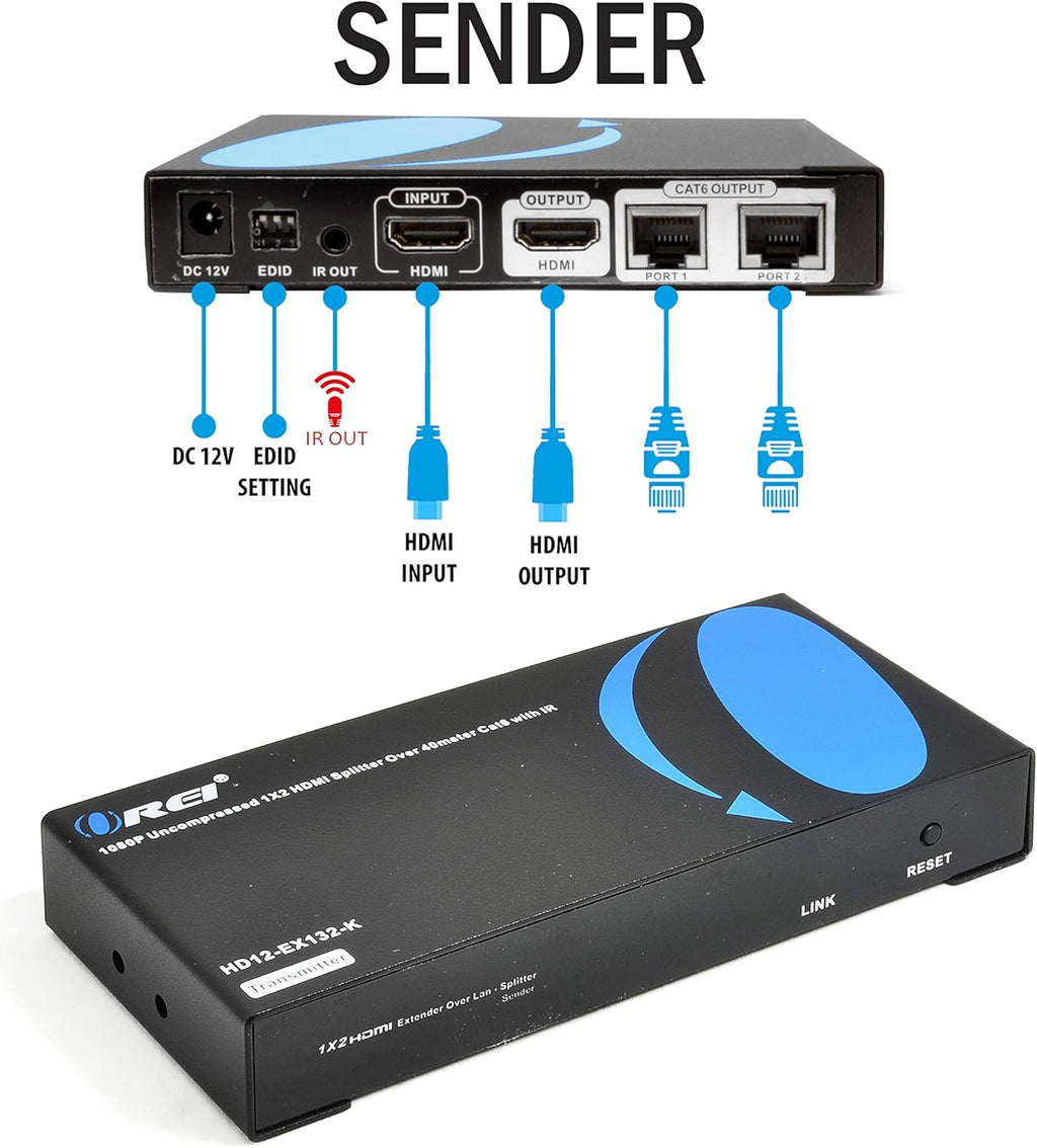 1x2 HDMI Extender Splitter Over CAT6/7 1080P with IR Remote U15067