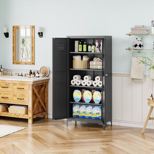 Black 61 inch Metal Pantry Storage Cabinet with Adjustable Shelves V91738