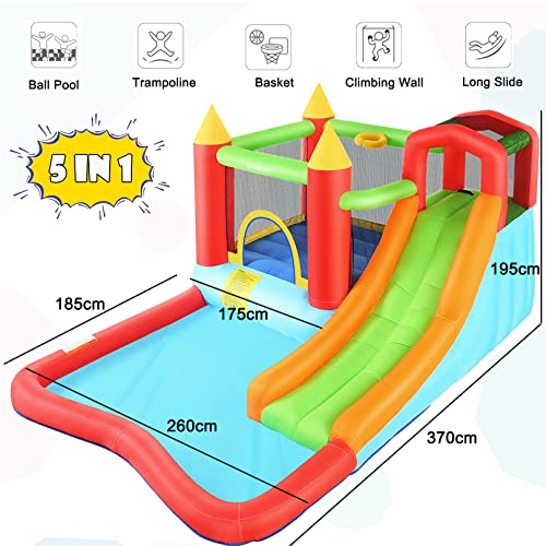 Inflatable Bouncy House with Ball Pit, Wide Slide, Ball Pool, Basketball Hoop, Dart Target, Blower M697432