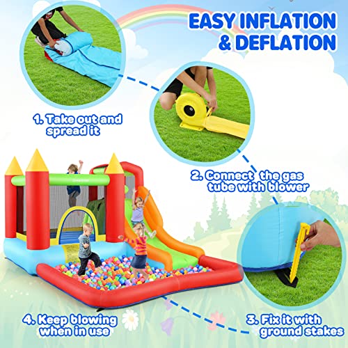 Inflatable Bouncy House with Ball Pit, Wide Slide, Ball Pool, Basketball Hoop, Dart Target, Blower M697432