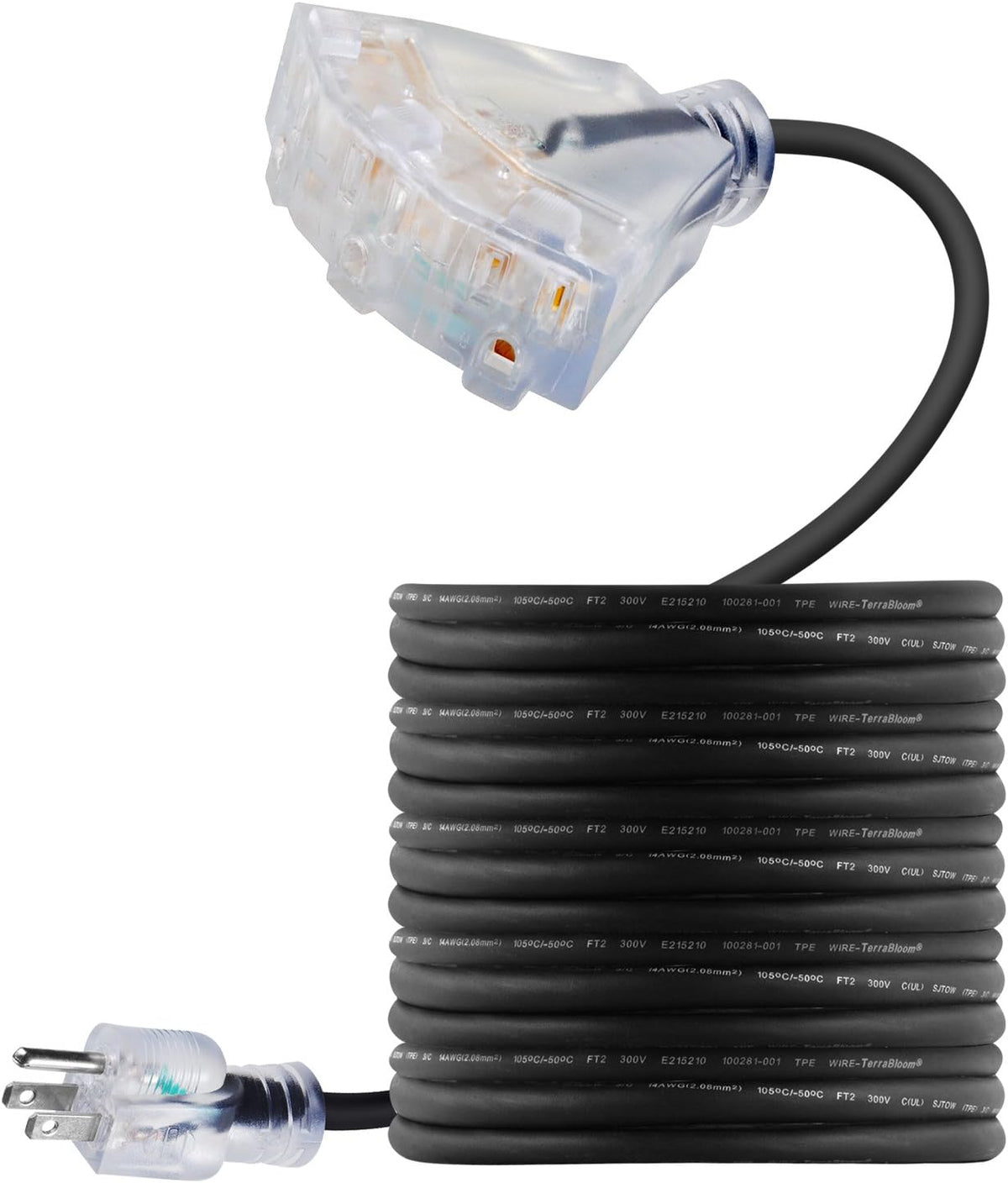 100 FT 14/3 Outdoor Extension Cord, Black Rubber Triple Outlet E9879