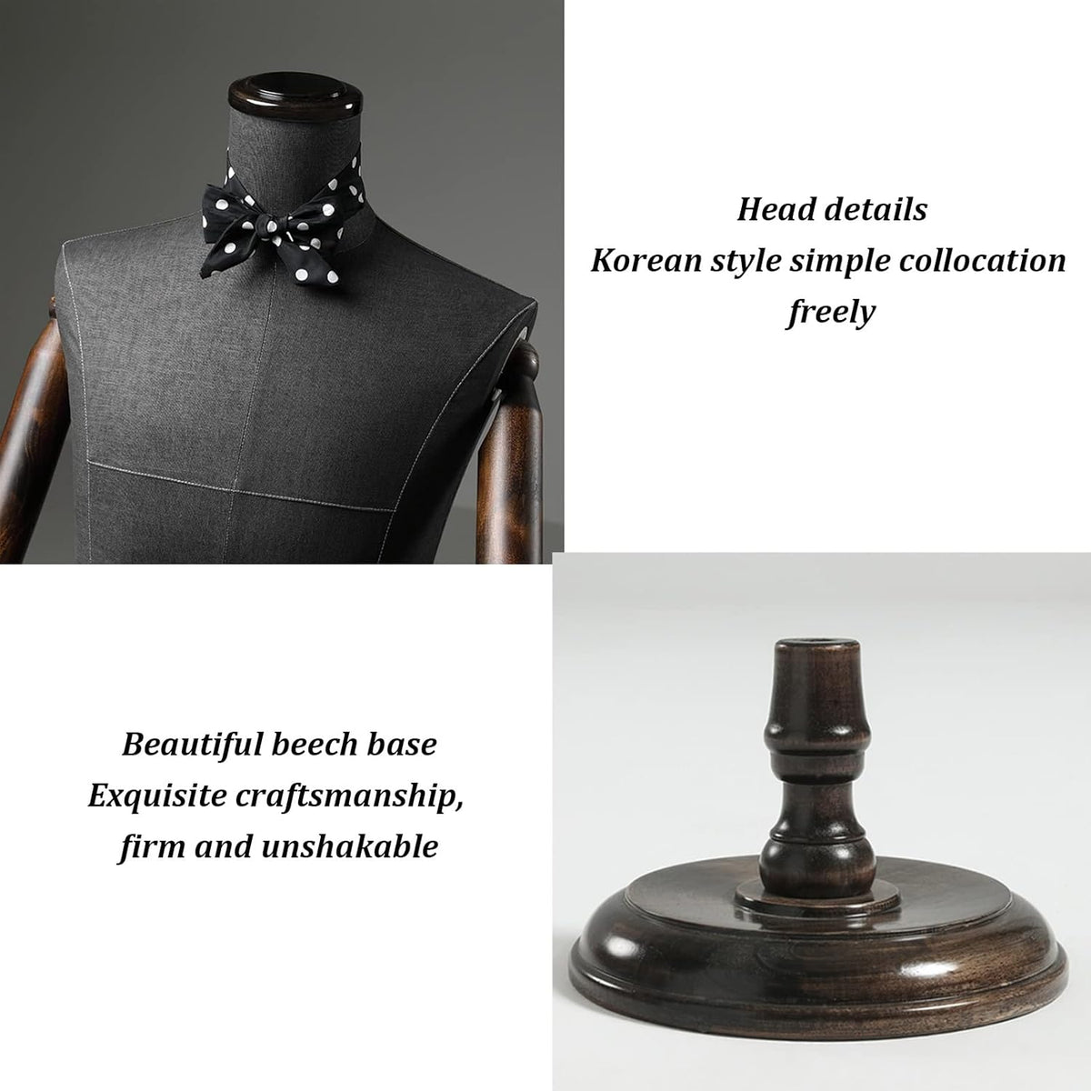 Black Round Plate Mannequin Body Torso with Wooden Base Stand U544771