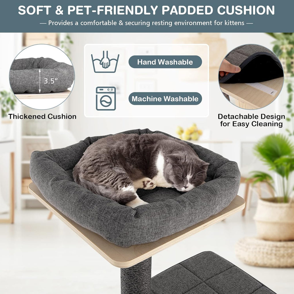 Grey Wooden Cat Tree with Sisal Posts & Scratch Board W33331