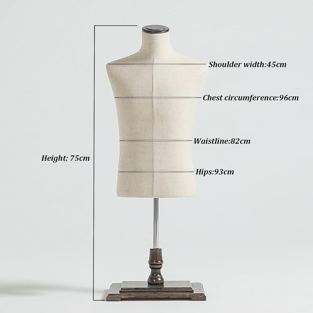 Black Round Plate Mannequin Body Torso with Wooden Base Stand U544771