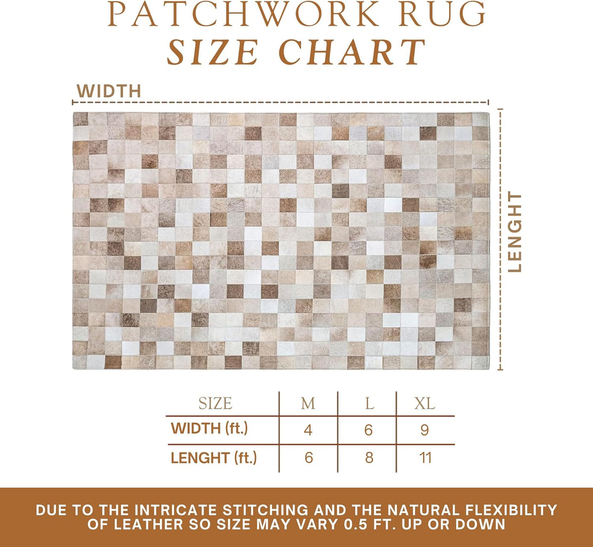 100% Genuine Patchwork Cowhide Rug - Taupe-Champagne, Medium (4x6 Ft.) O1796