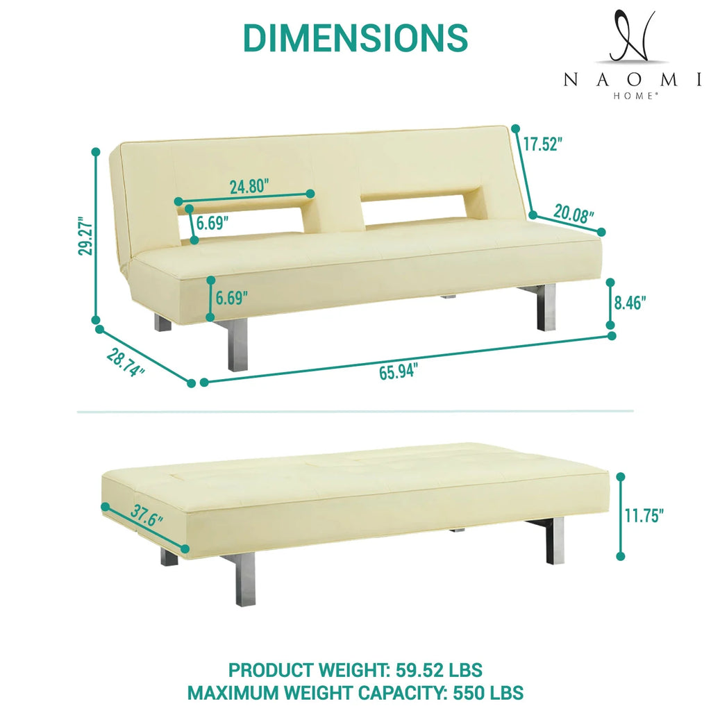 Cream Faux Leather Convertible Futon Sofa A7694