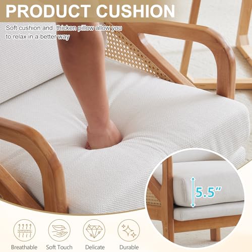 White Woven Rattan Accent Chair with Oak Wood Frame F4113