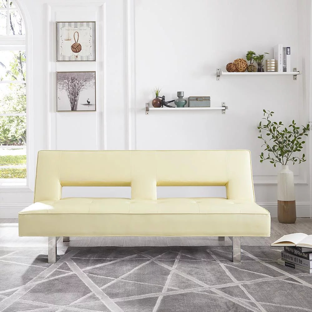 Cream Faux Leather Convertible Futon Sofa A7694