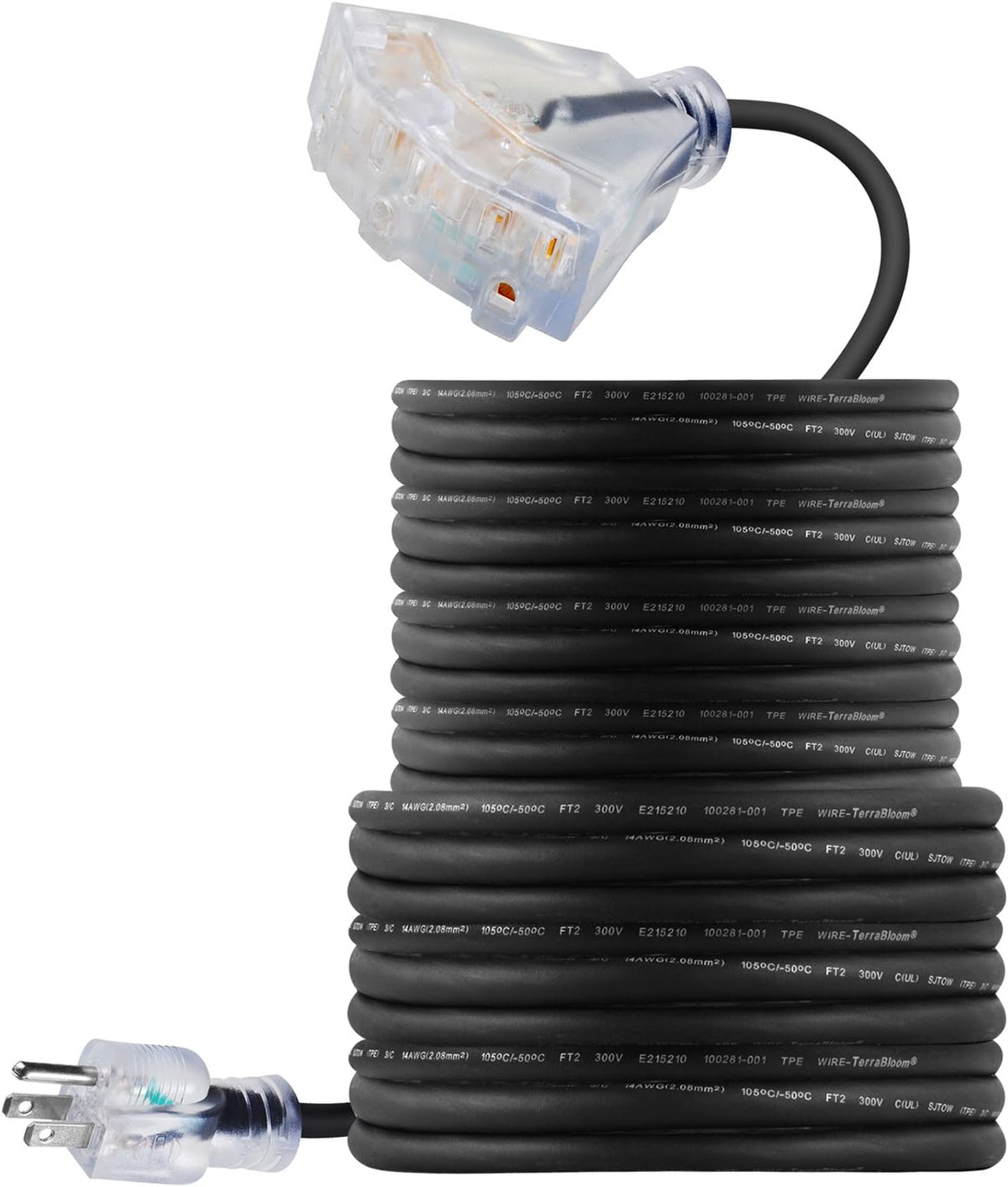 100 FT 14/3 Outdoor Extension Cord, Black Rubber Triple Outlet E9879