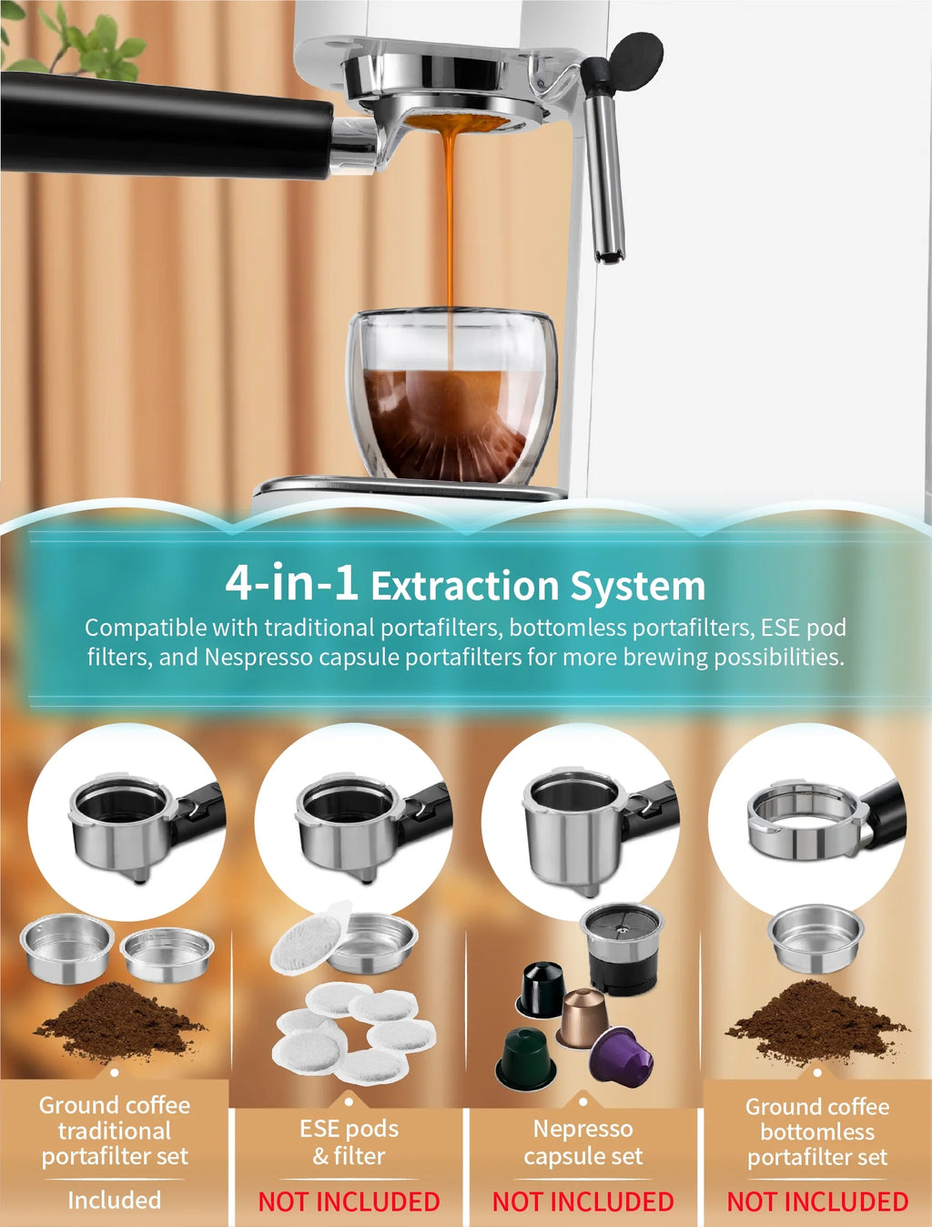 White 20 Bar Automatic Espresso Coffee Maker with Milk Frother Wand Z1184