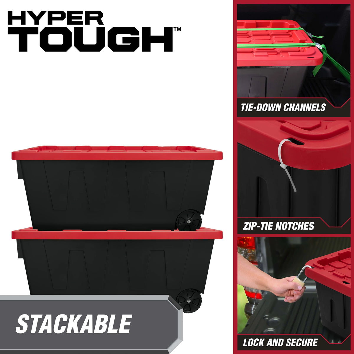 Black 50 Gallon Plastic Storage Bin with Snap Lid S11128
