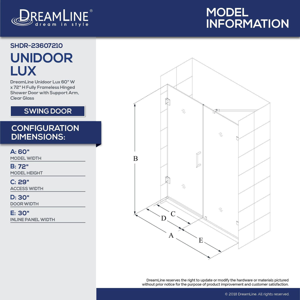 Frameless Hinged Brushed Nickel Shower Door M5231