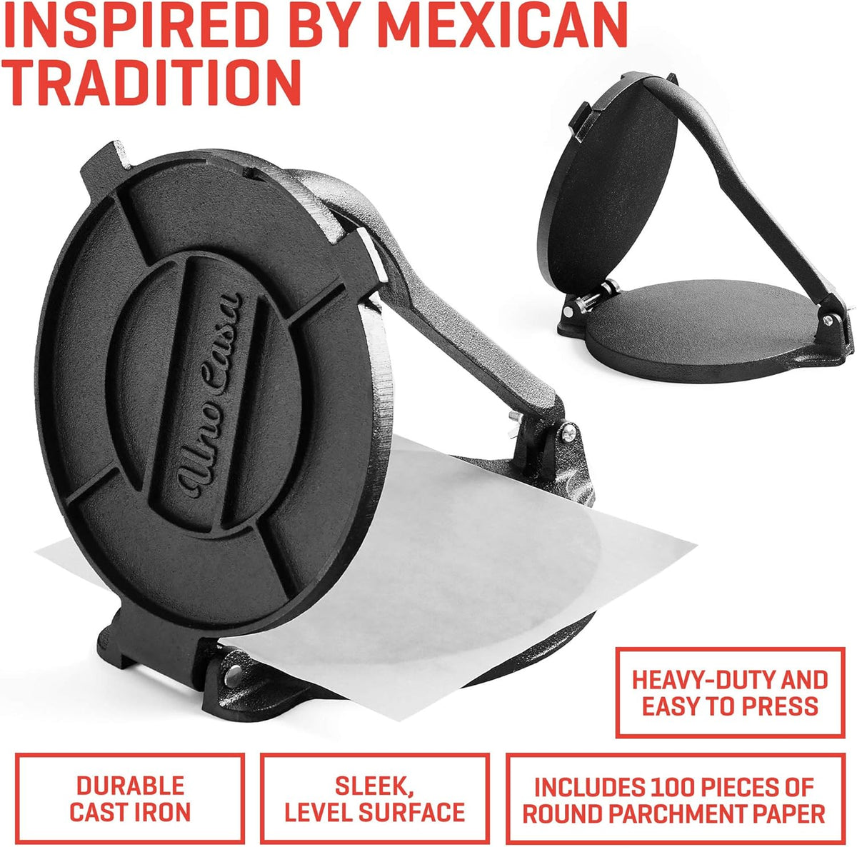 Cast Iron Tortilla Press 8 Inch with Comal Pan U4069