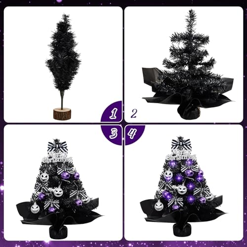 18 Inch Mini Black Christmas Tree Set with Lights D15691