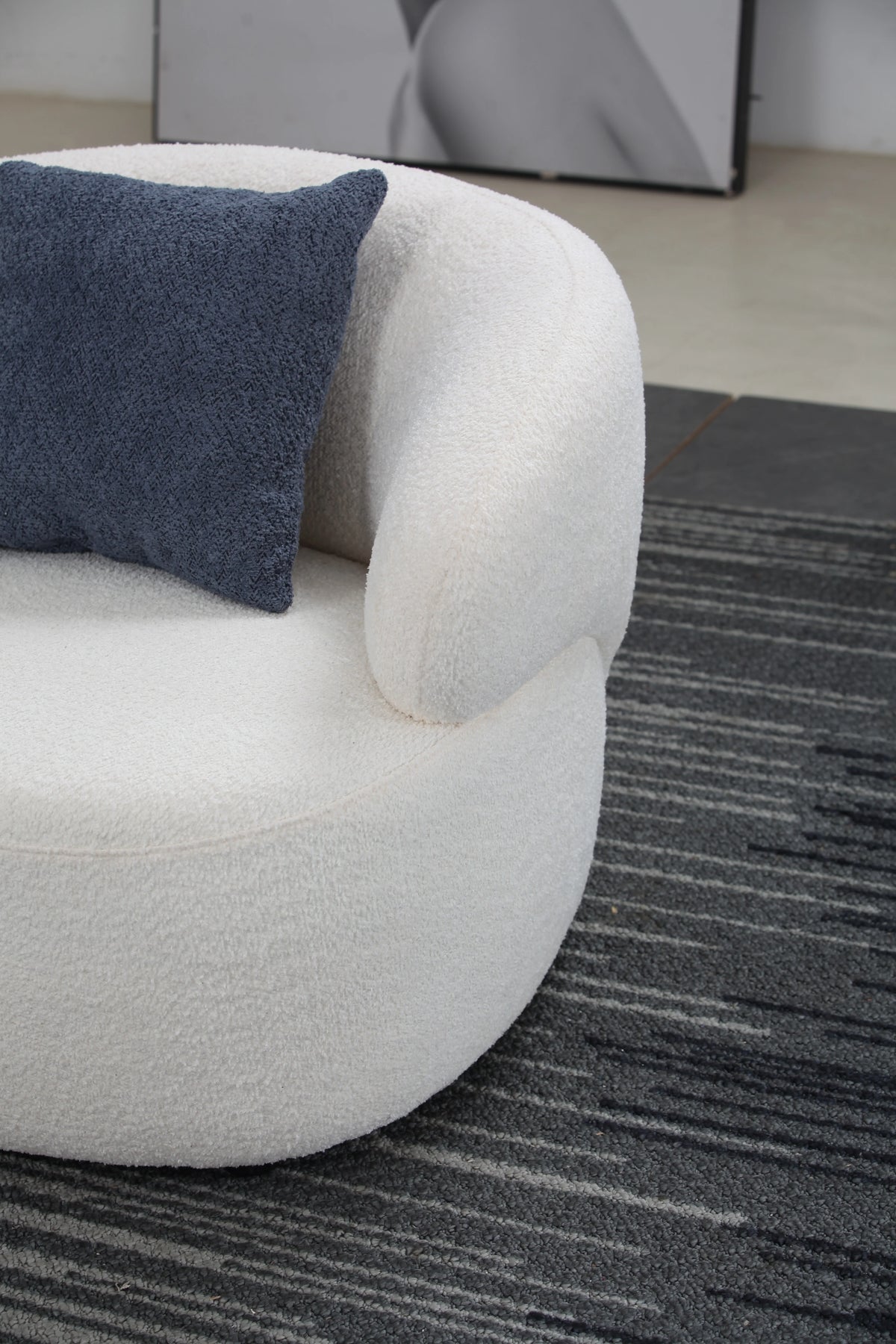 Beige Boucle Swivel Barrel Chair B716