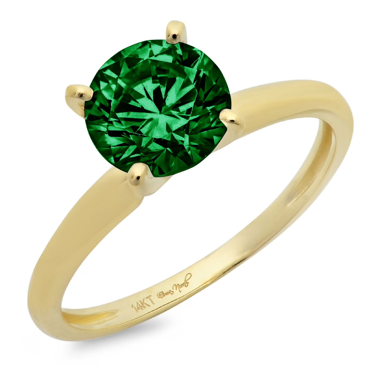 1ct Round Cut Green Simulated Emerald Real 18k Yellow Gold Solitaire Ring Size 3.5 N152