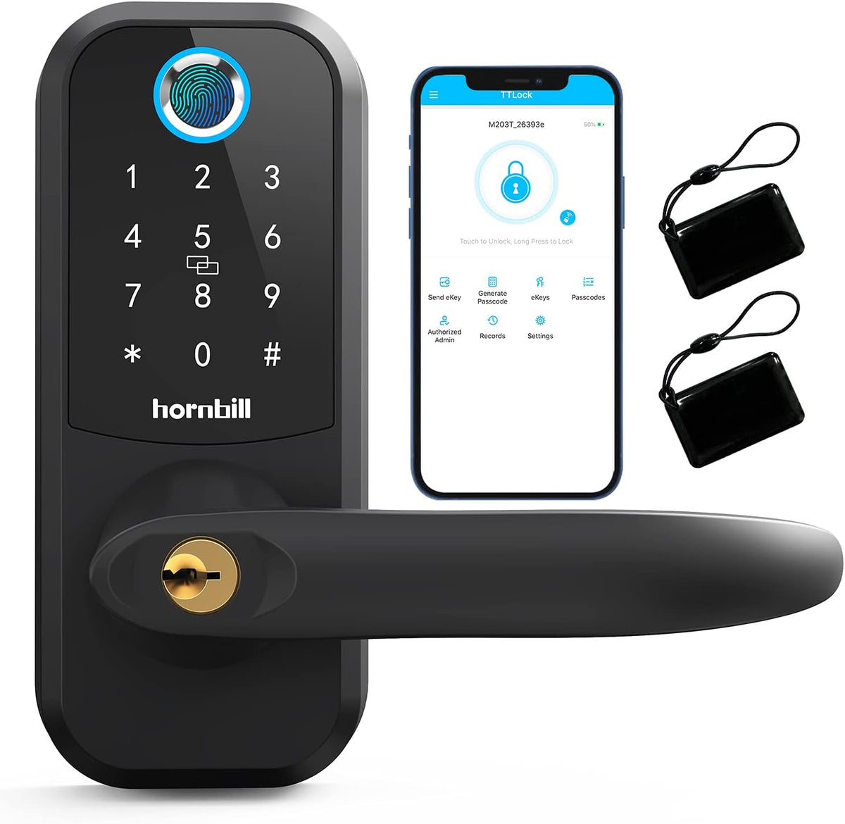 Fingerprint Smart Lock Lever Door Handle, 5-in-1 Keyless Entry Keypad Door Lock A631218