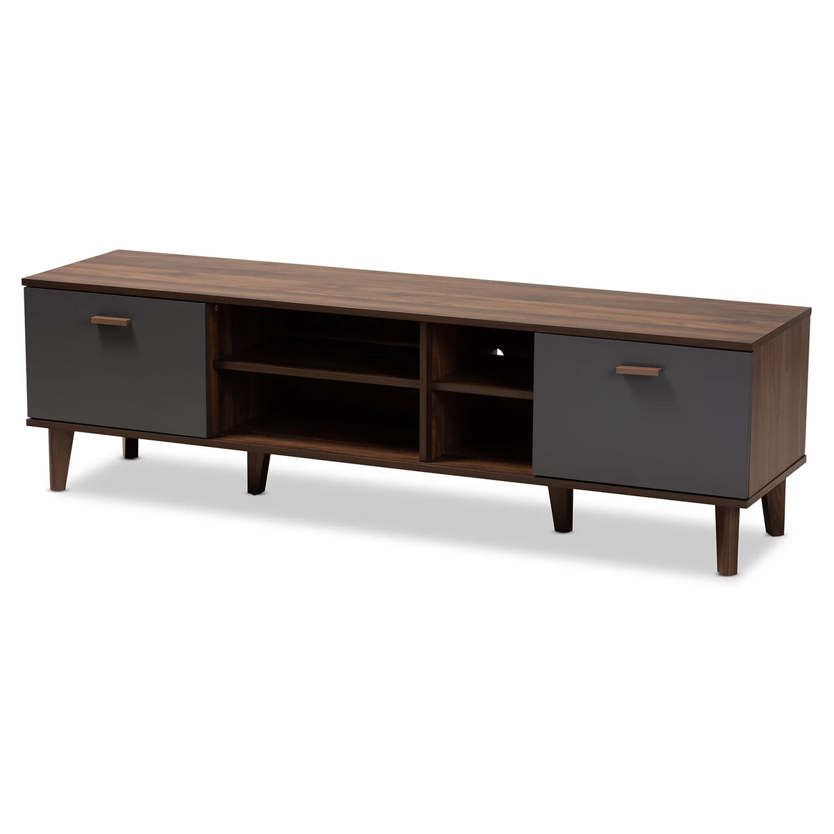 Walnut Brown and Grey Finished Wood TV Stand T657421