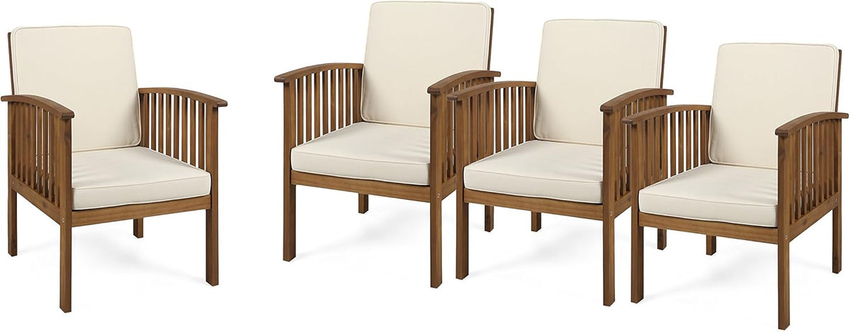 Brown Patina and Dark Teal Acacia Wood Club Chairs (Set of 4) Q9423
