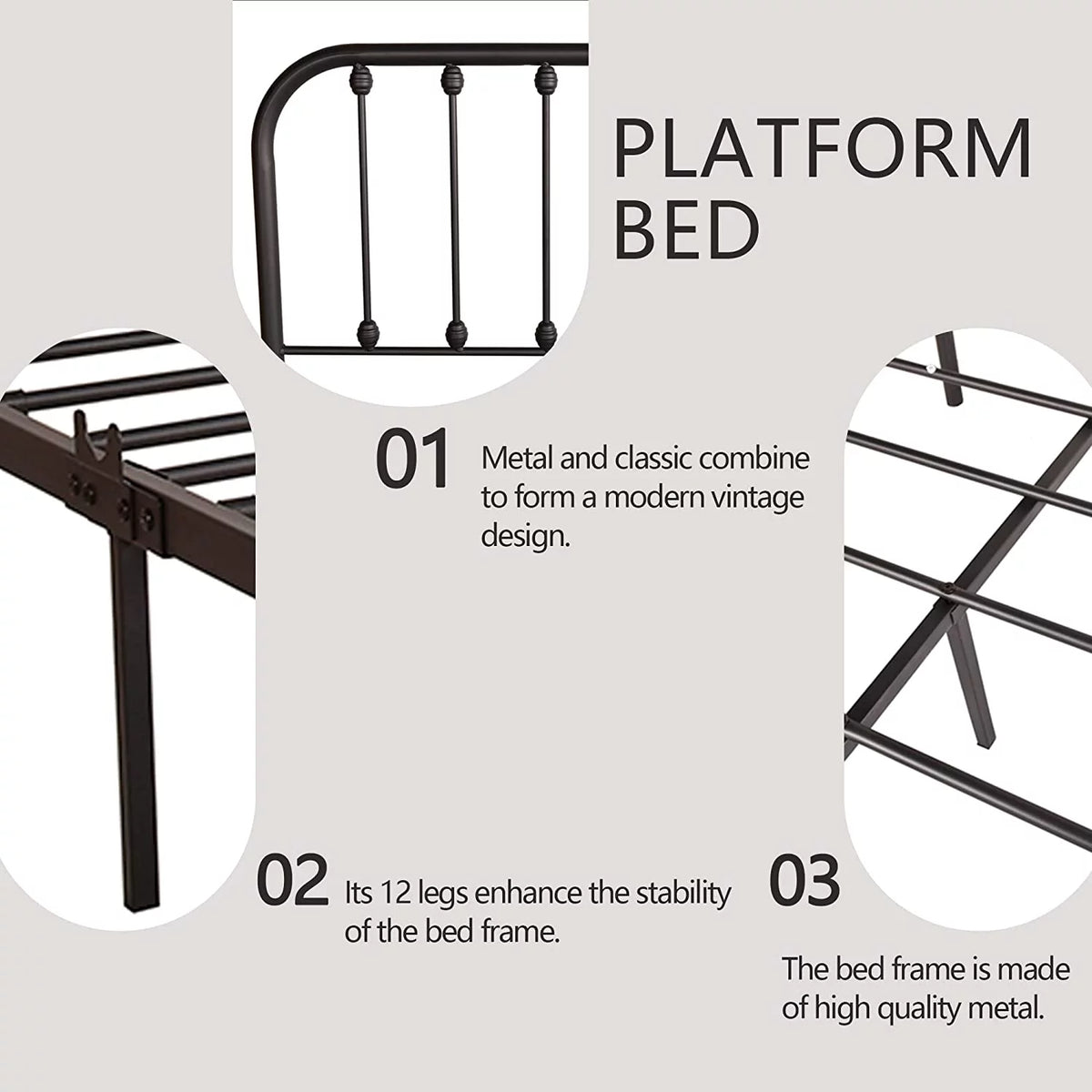 Sturdy Metal Platform Twin Bed Frame W197