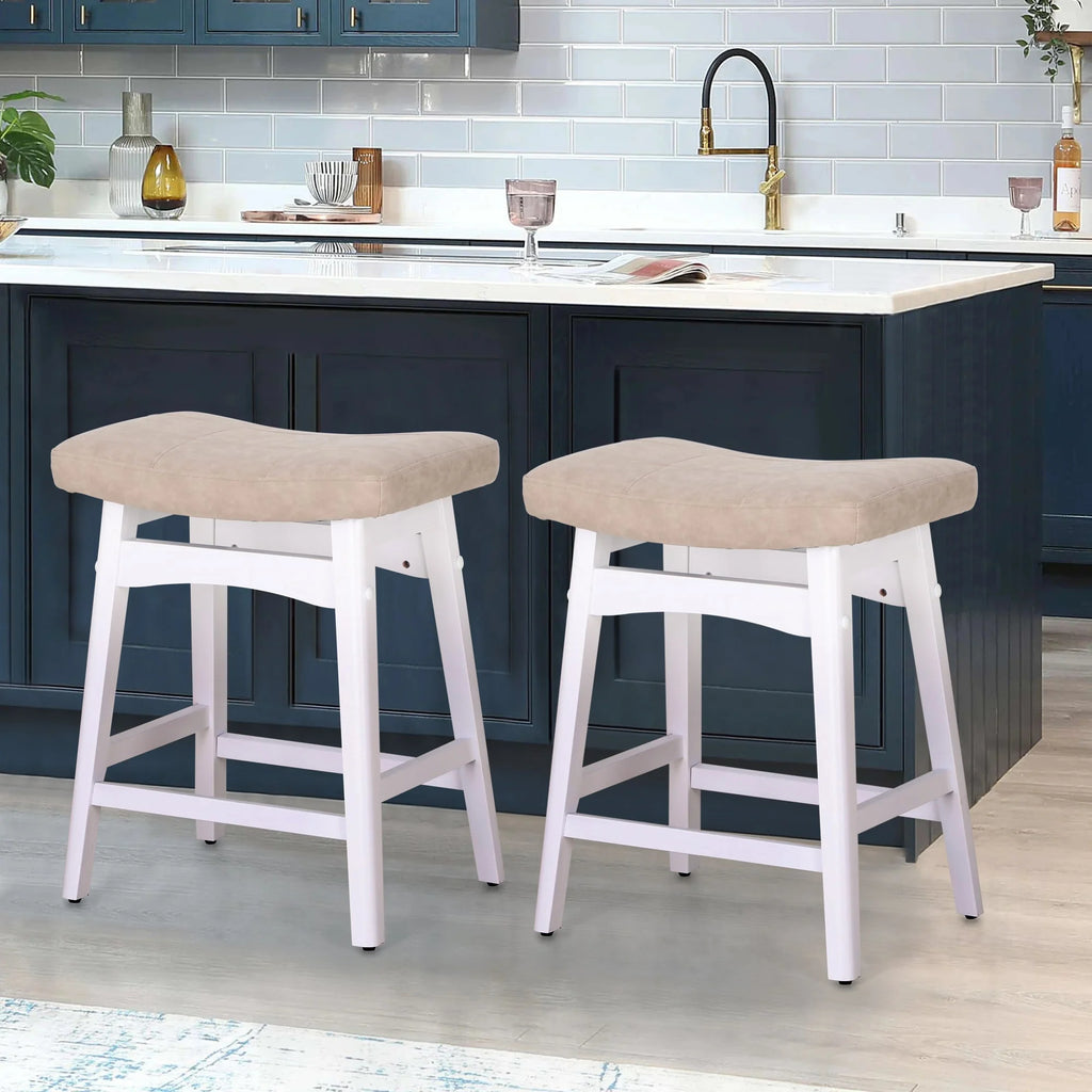 24" Counter Height White Saddle Bar Stools Set of 2 Z513