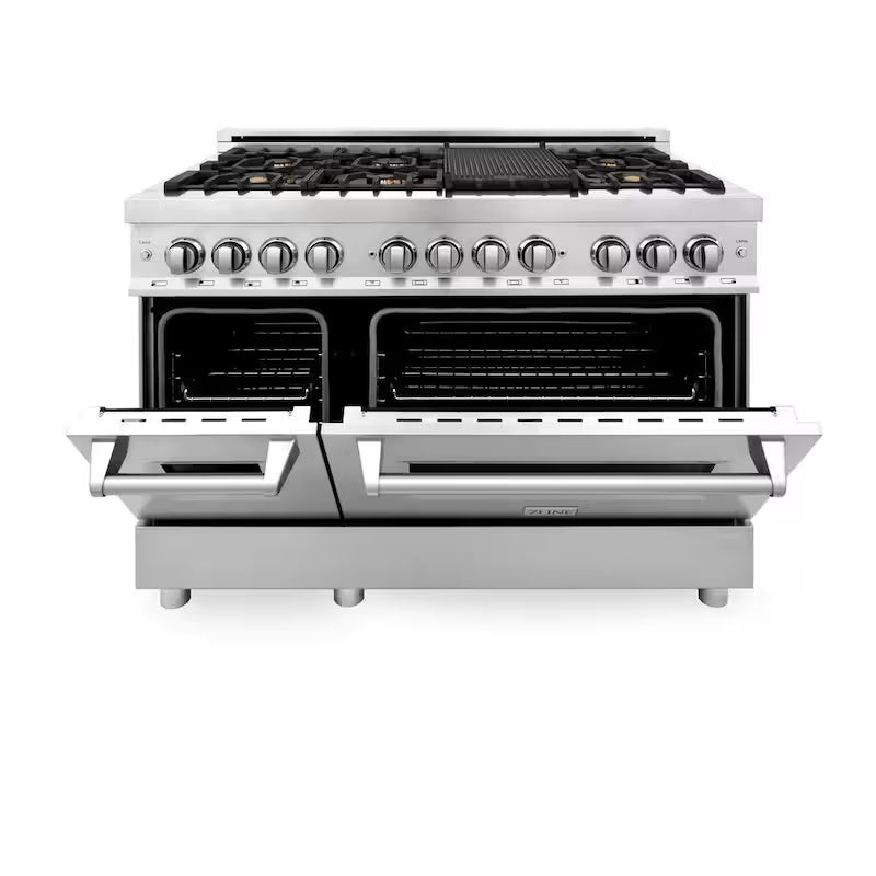 7 Burner Double Oven Dual Fuel Range with Brass Burners in Stainless Steel H863