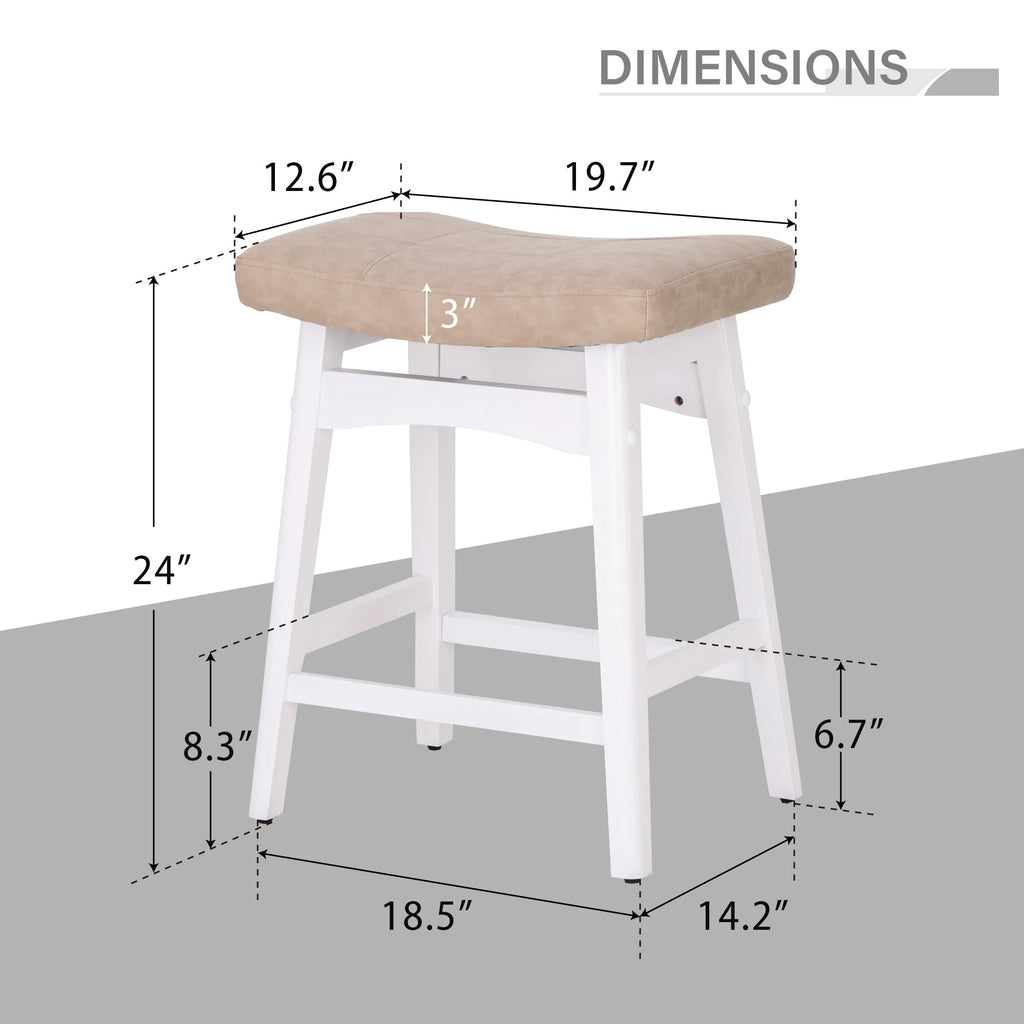 24" Counter Height White Saddle Bar Stools Set of 2 Z513