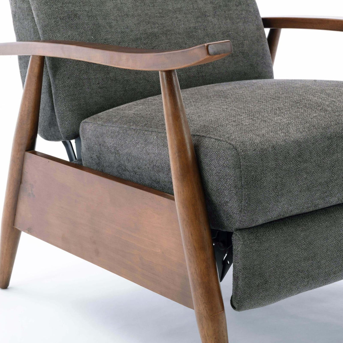 Charcoal Polyester Fabric Wood Arm Push Back Recliner N363294