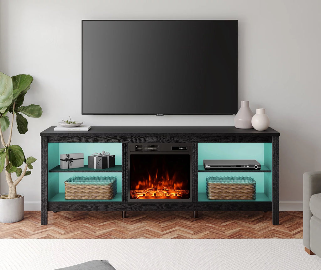 Black Fireplace TV Stand with LED Lights T42497