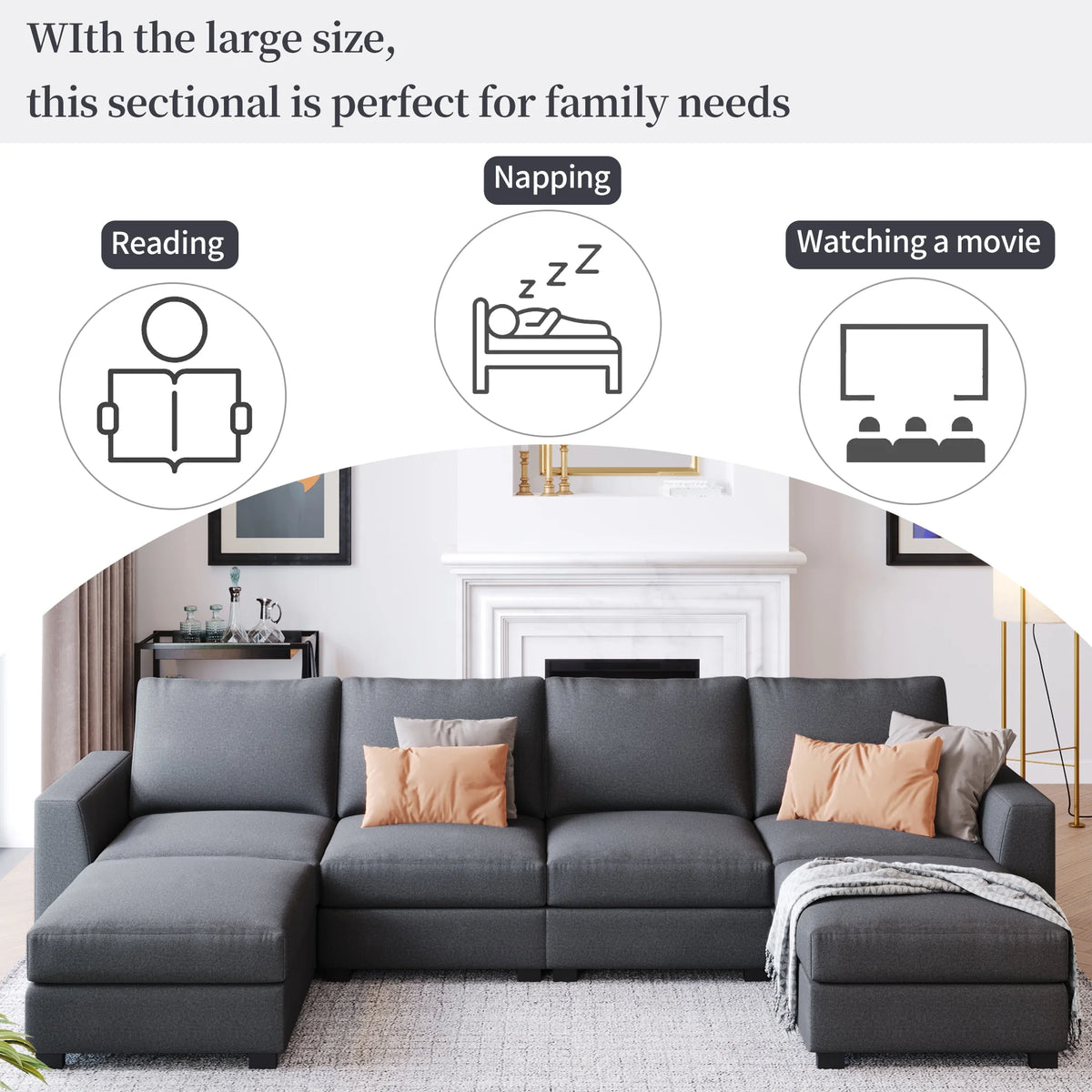 U Shaped Sofa with Removable Ottomans V643733