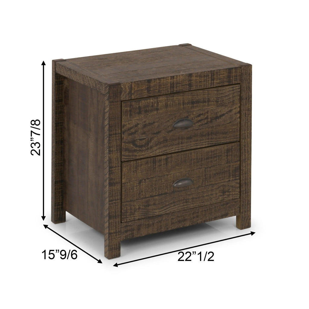 24" Dark Brown Distressed Solid Wood Two Drawer Nightstand R857