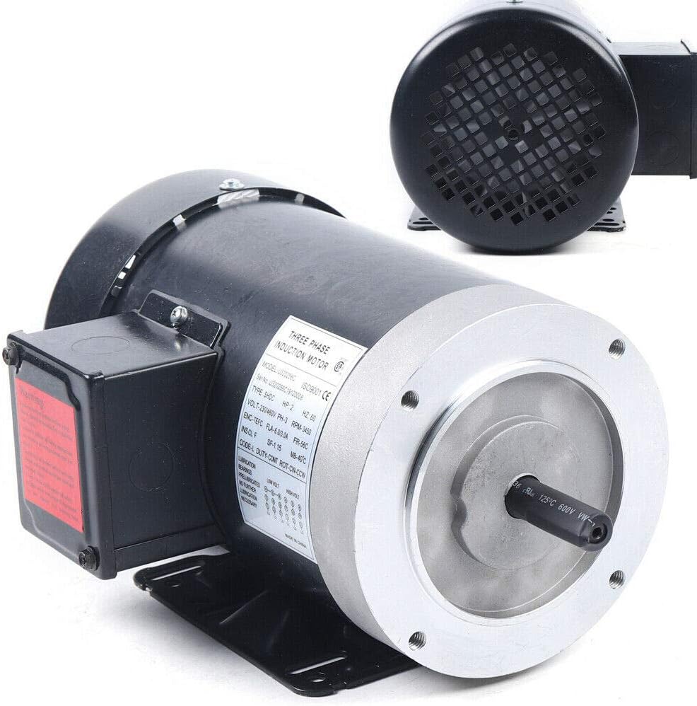 Electric Motor 2HP 3Phase 3450 RPM 208-230/460 Volt 56 Frame 5/8" Shaft Diameter Q728