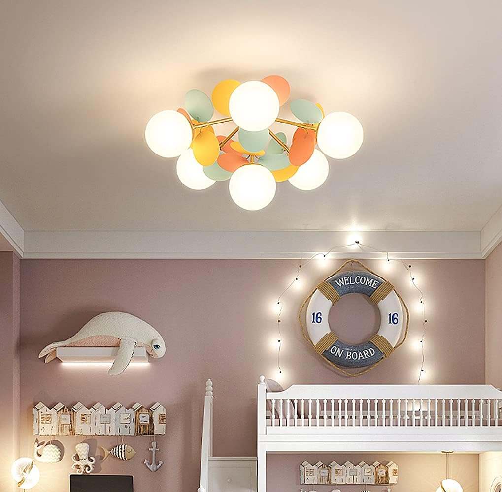 Colorful Macaron Globe Semi Flush Mount Light with Milk White Glass Shade R4893