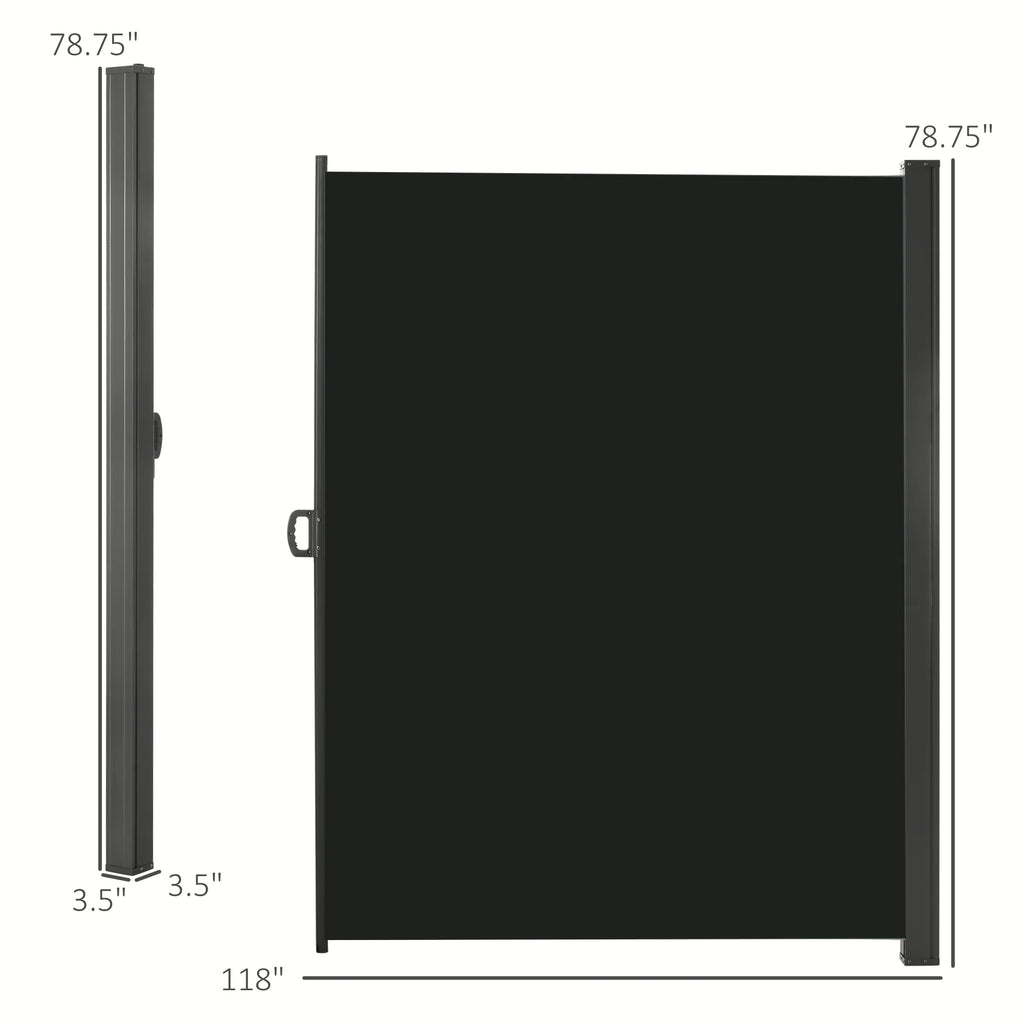 Black Retractable Privacy Screen Side Awning T75114