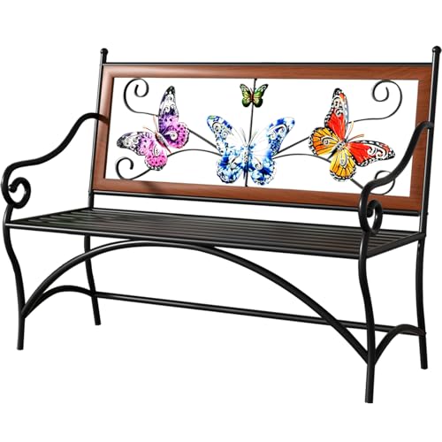 39.7" Black Metal Outdoor Bench with Armrest V4318