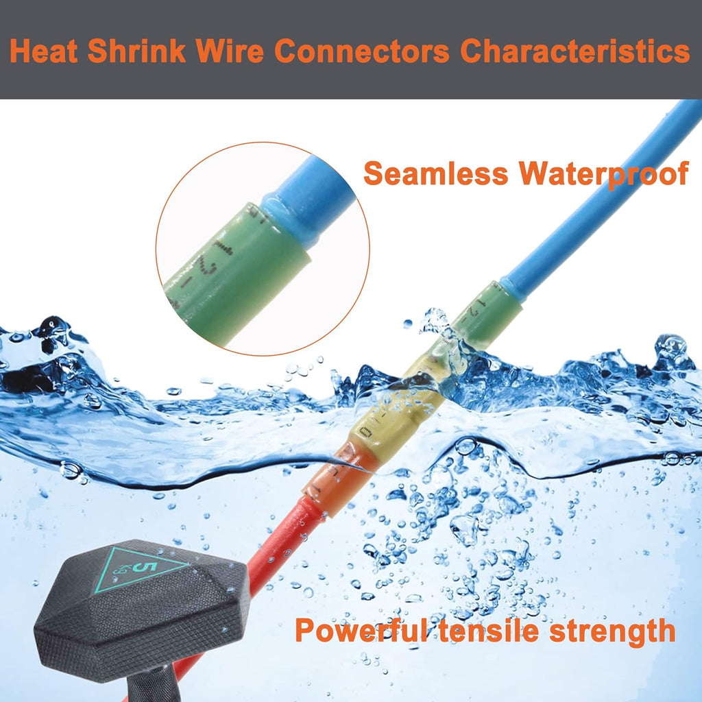 520PCS Marine Heat Shrink Wire Connectors Kit, Insulated Ring Fork Spade Butt, Tinned Red Copper T508233