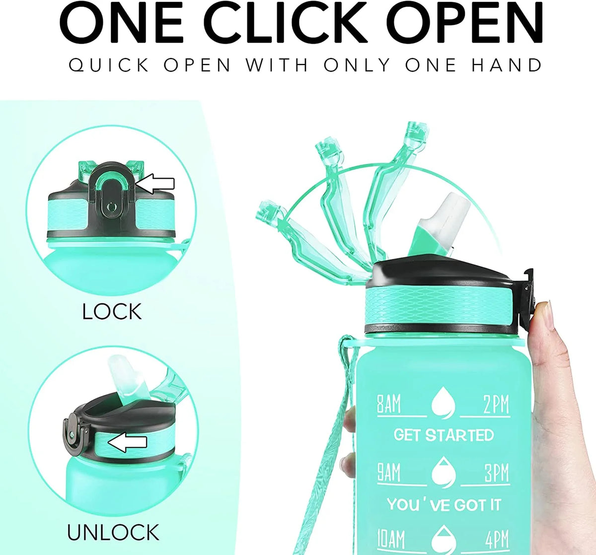 32 oz Motivational Water Bottle with Straw, Time Marker, Leakproof BPA Free C86533