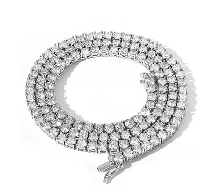 925 Silver Moissanite Tennis Necklace 4 mm Round Chain 18-36 Inches V900596